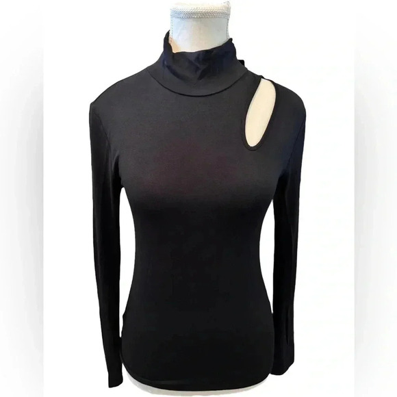 krisa Sweaters - Krisa | Black Micro Modal Cutout Turtleneck (XS)
